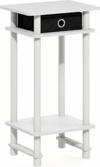 Furinno Turn-N-Tube Side Table, 3-Tier Tall Narrow Modern End Table with Storage Bin, Open Shelf Night Stand, Bedside Table, Toolless Assembly, for Living Room, Bedroom, White