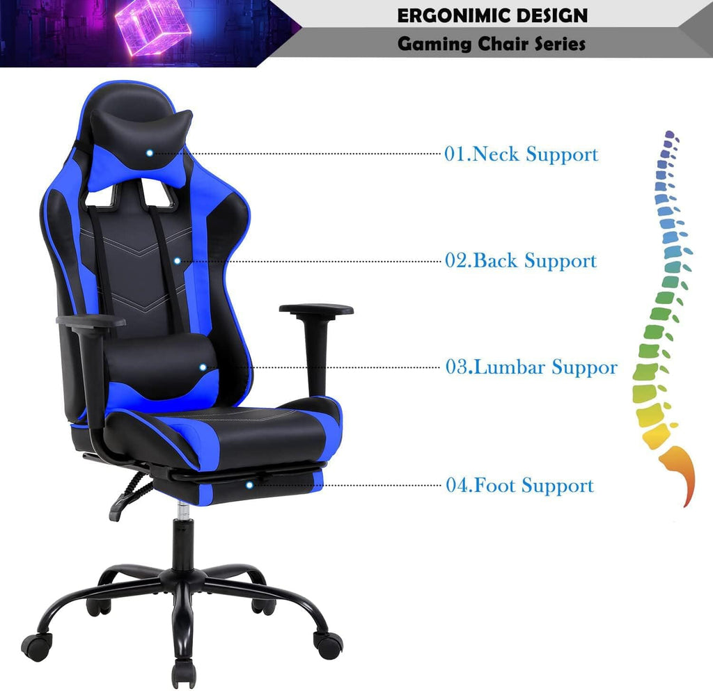 PC Computer Lumbar Support Headrest,High Back Racing Office Video Gaming Rolling Swivel Task Chair for Kids or Adults,Blue