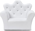 DREAMADE Kids Sofa with Ottoman, Crown-Like Kids Couch w/Comfy Armrests, Sturdy Wood Structure, PVC Leather Surface & Crystal Decoration, Toddler Chair with Footstool, Ideal for Princess 3-5 (White)