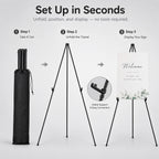 RRFTOK Easel Stand for Sign,63'' Instant Lightweight Portable Ground Easel for Wedding Sign and Poster Display Stand, Metal Tripod with Portable Bag,1-Pack.