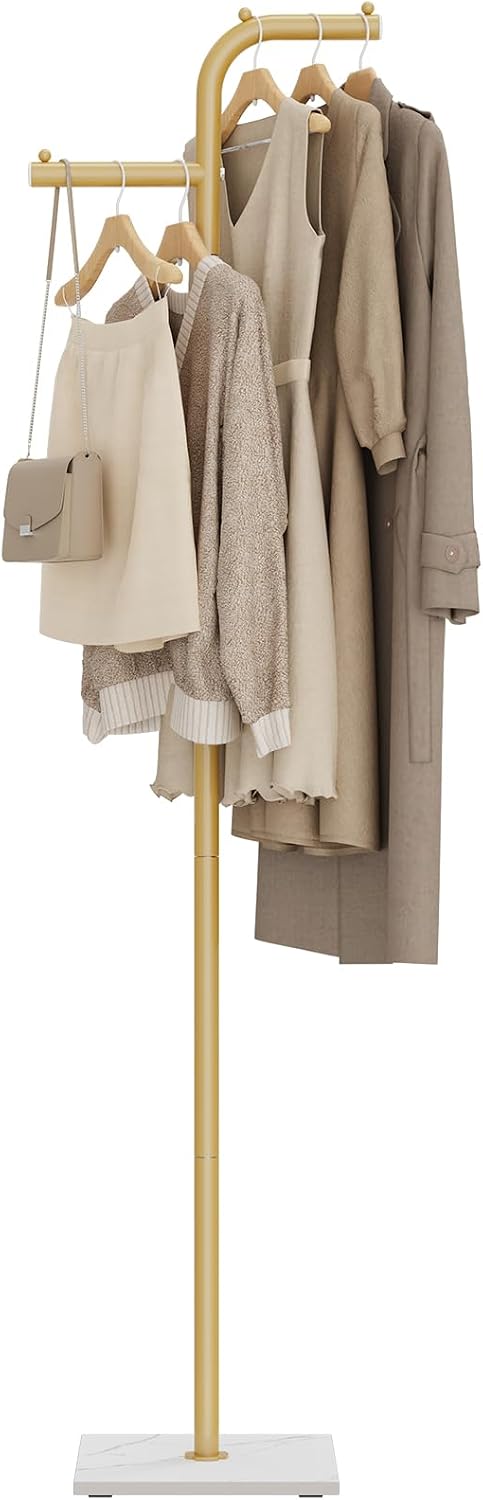 Coat Tree Freestanding, Modern Sturdy Clothes Hanger with Rock Slab Base, Heavy-duty Metal Hat Rack for Boutiques, Hallway, Entryway, 68.9 Inches High, Gold, GYJ012WJ