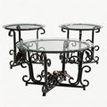 EQEY Glass Coffee Table Set of 3 — 31.5" Round Nesting Coffee Table with 2 End Tables, Tempered Glass Top & Wrought Iron Scroll Frame for Living Room, Apartment, Patio, Sunroom