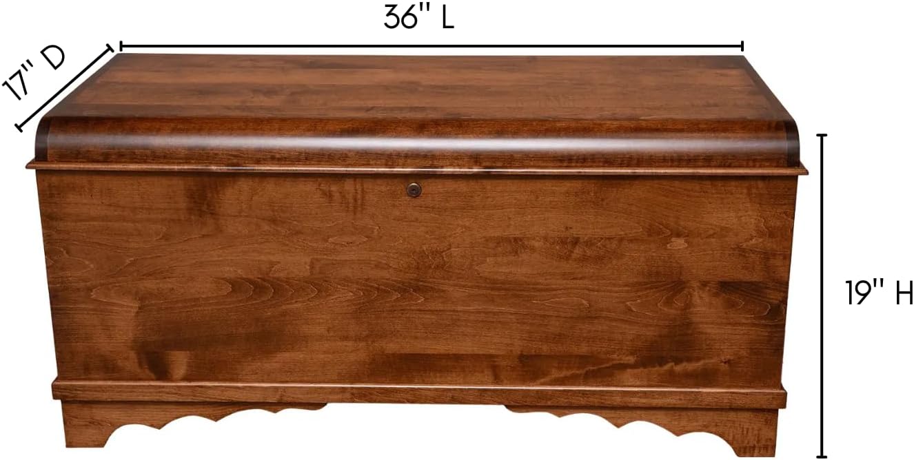 Rustic Red Door Co. Cedar Hope Chest with Waterfall Top, Amish Made Wooden Storage Trunk Box for Bedroom, Blanket, Clothes, Anti-Slam Hinges and Lock, 36", Brown Maple Wood, Asbury Stain