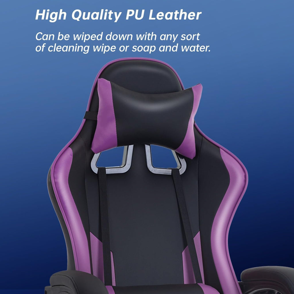 Gaming Office Chair w/Footrest Lumbar Support Headrest Armrest (Purple)