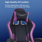 Gaming Office Chair w/Footrest Lumbar Support Headrest Armrest (Purple)