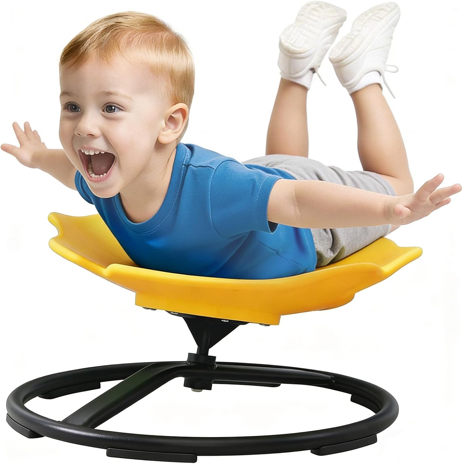 Sensory Spinning Chair for Kids with Autism & ADHD, Swivel Chair for Indoor/Outdoor Use, Sit and Spin Toys, Fish-Shaped Sensory Chairs for Autistic Children, Training Body Coordination (Yellow)