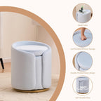 Vanity Chair with Storage, Round Velvet Vanity Stool No Wheels, Swivel Ottoman Chair with Upholstered for Women, Makeup Chair Accent Stool with Back for Bedroom & Dorm, Gold Base, Light Blue