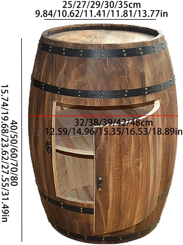 Wood Whiskey Barrel Tables, Barrels Side Table with Door, Bar Decorative Wine Cabinet with Shelf for Home, Wine Cellars and Bar(23.62 * 15.35in)