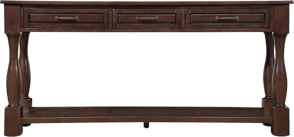 Merax Console Table with 4 Drawers, Retro Entryway Table with Open Storage Shelf for Entryway, Wood Side Table with Thick Legs for Living Room Bedroom, Espresso