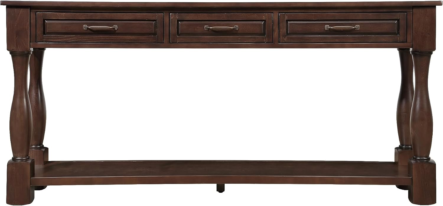 Merax Console Table with 4 Drawers, Retro Entryway Table with Open Storage Shelf for Entryway, Wood Side Table with Thick Legs for Living Room Bedroom, Espresso