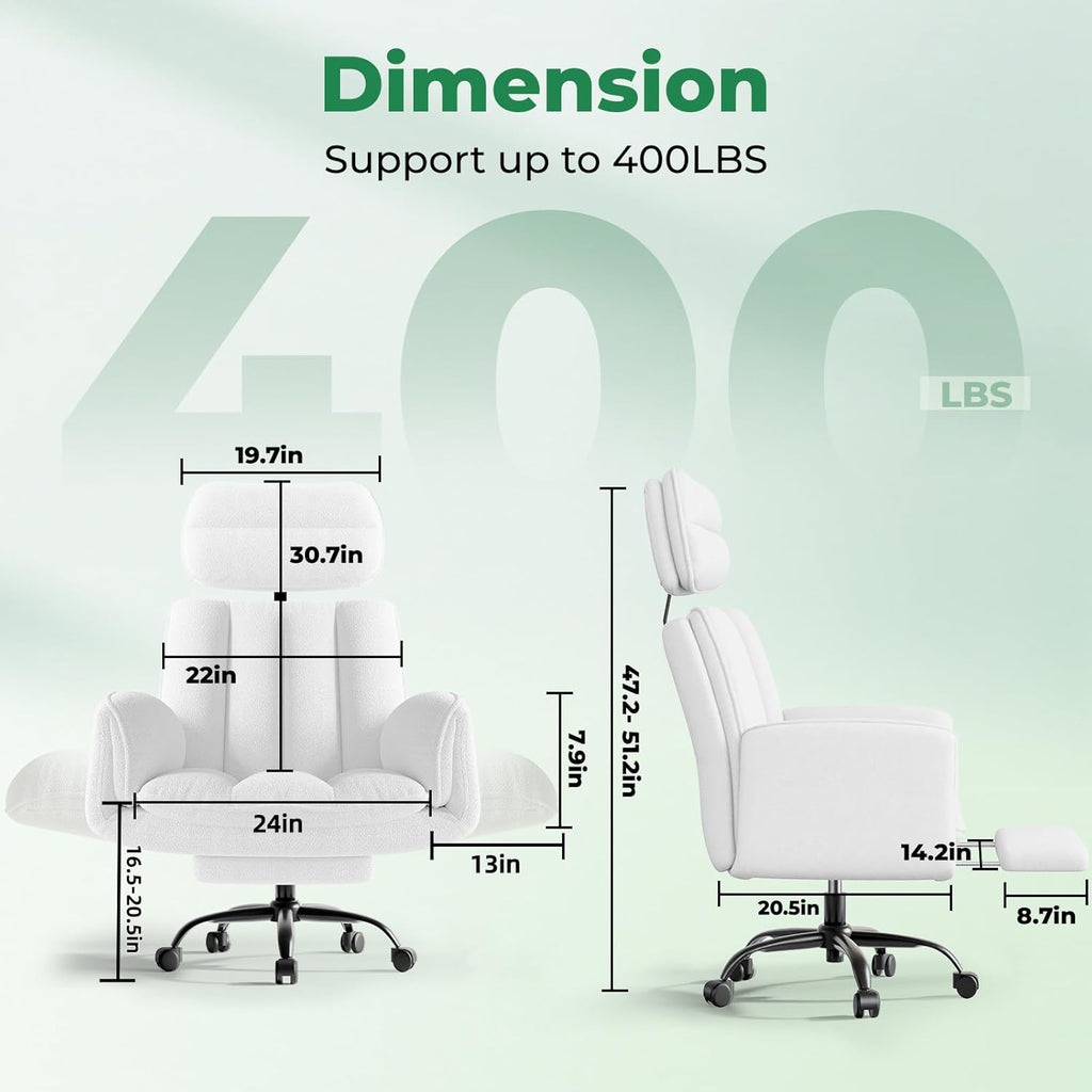 HOMRELEXA Criss Cross Office Chair with Armrests & Wheels, Comfy Velvet Vanity Chair, Ergonomic Executive Gaming Computer Chairs with Foot Rest, Wide Seat Reclining Desk Chair, White
