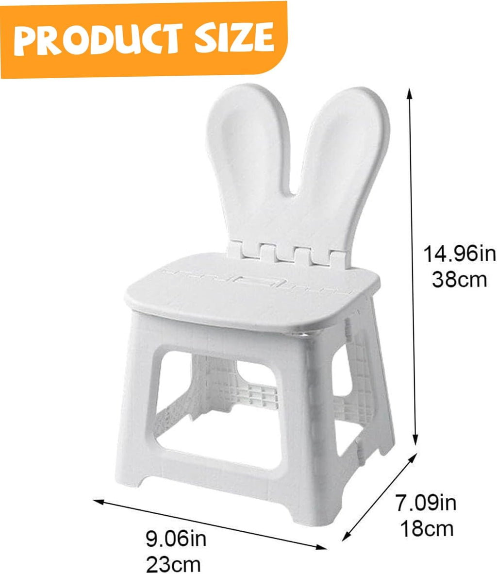 Kids Folding Chair Plastic Foldable Step Stool Toddler Chair with Rabbit Ear Back Support Heavy Duty Portable for Home Bathroom Kitchen