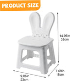 Kids Folding Chair Plastic Foldable Step Stool Toddler Chair with Rabbit Ear Back Support Heavy Duty Portable for Home Bathroom Kitchen