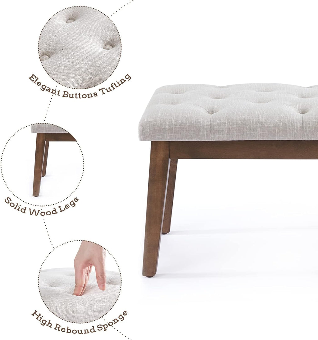 HUIMO Bedroom Bench for End of Bed, Upholstered Dining Seat for Kitchen, Button-Tufted Ottoman Bench for Entryway and Living Room (Beige)
