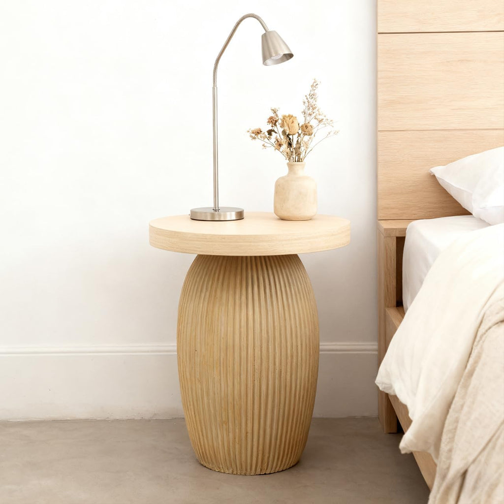PARISLOFT Mushroom Accent Table, Bohemian Side Table with Light Wood Finish for Small Spaces, Rustic Nightstand or Farmhouse End Table, 15.7”x15.7”x20.5”