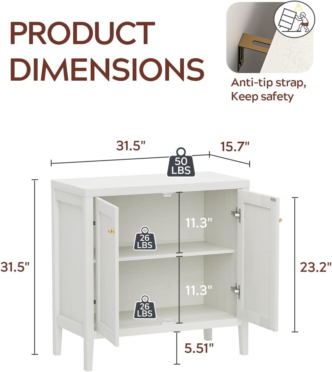 1pcs Modern Buffet Cabinet with Storage Sideboard Cabinet Wood cabinets for Kitchen,Living Room,Hallway Antique White