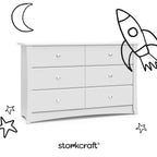 Storkcraft Crescent 6-Drawer Dresser, White | GREENGUARD Gold Certified, White Dresser for Bedroom, Kids & Nursery Storage Chest, Safety Interlocking Drawers, Kids Bedroom
