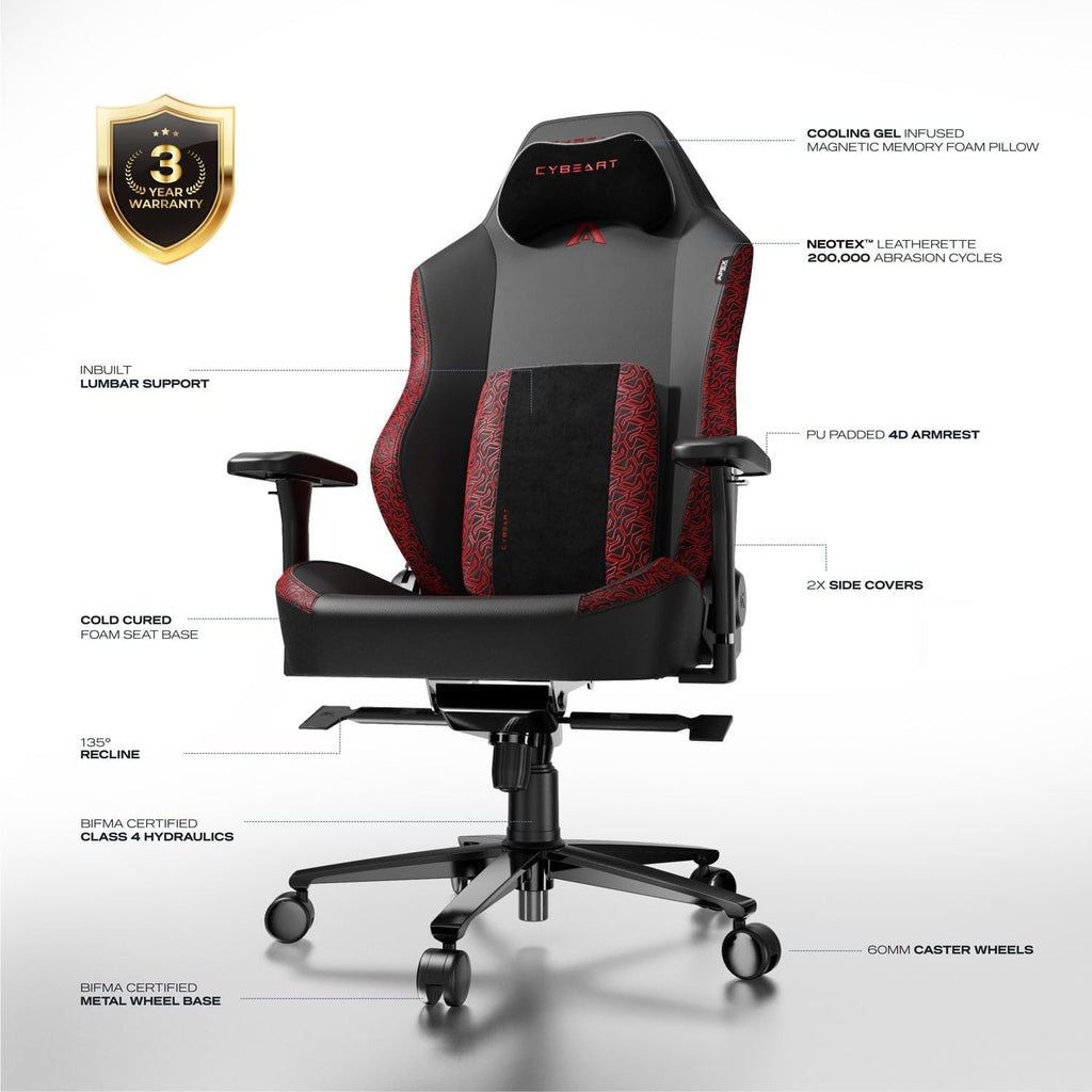 Cybeart | Stealth - NEO Series Gaming/Office Chair | 4D Armrest, NeoTek™ Leatherette, AeroMag™ Neck & Lumbar Pillow, Recline & Tilt