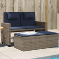 Garden Bench Grey PE Rattan Medium Adjustable Armrests,Reclining Garden Bench with Comfortable Cushions Outdoor Sofa Bed for Two Patio Furniture