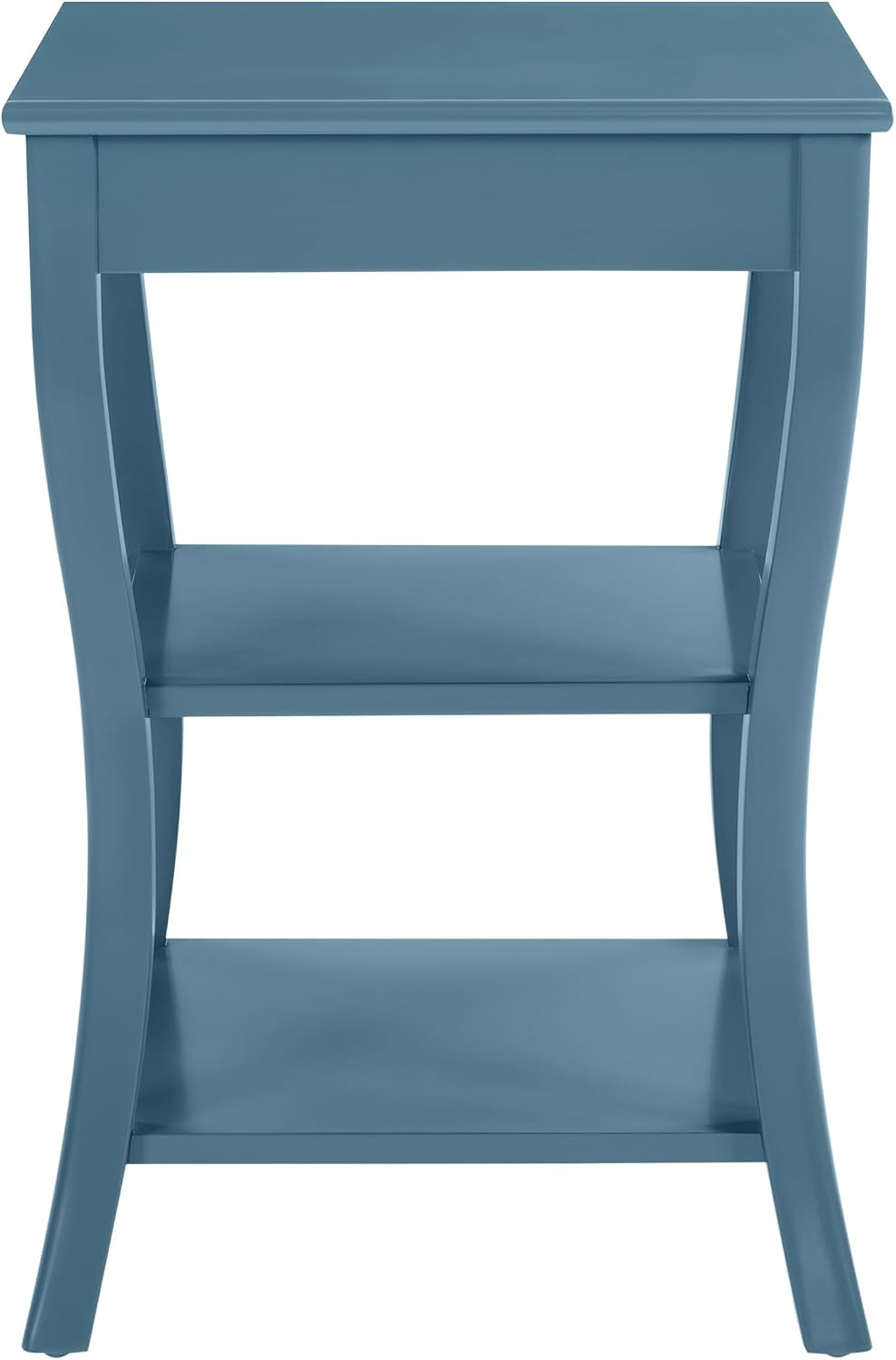 OSP Home Furnishings Golden Side Table with Lower Shelves, Solid Wood Construction, Square with Curved Legs, Blue Finish