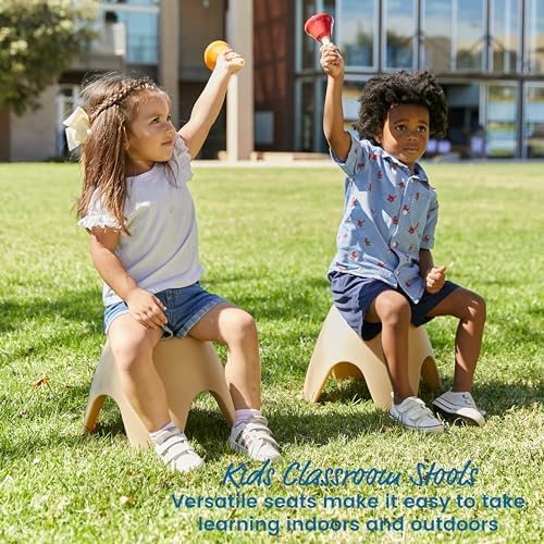 ECR4Kids Ayana Stackable Plastic Stool Seating Set, Children's Furniture, Sand, 4-Pack