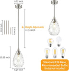 TOULMJ Brushed Nickel Pendant Light Kitchen Island, Modern Hammered Glass Kitchen Lighting Over Island Hanging Bathroom Light Fixtures Adjustable for Hallway Entryway Dining Room