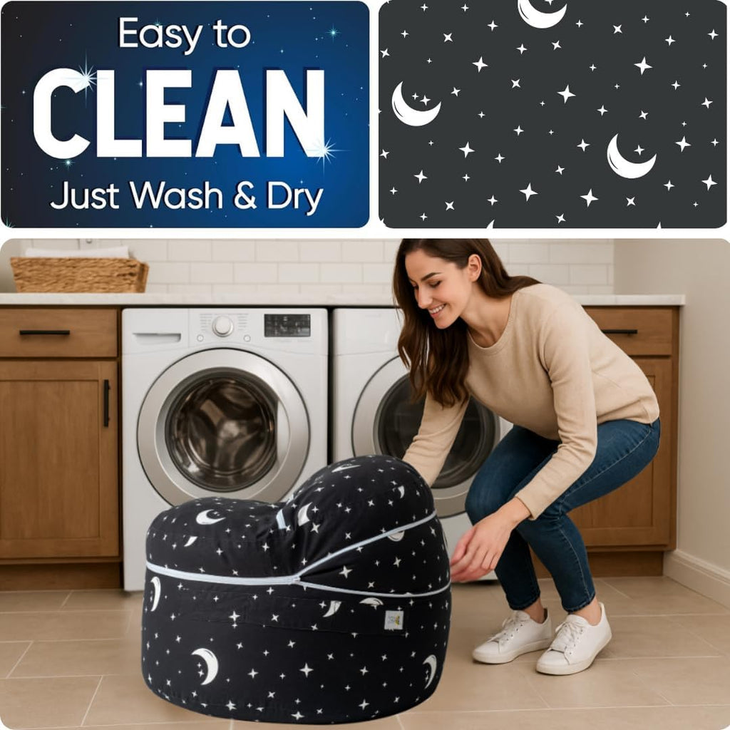 SMART WALLABY Stuffed Animal Storage Bean Bag Chair | 2 Sizes in 1 | 100% Cotton Washable Kids’ Plush Toys Organizer | XL to XXL Expandable Premium Soft Toys Pouf Starry Night