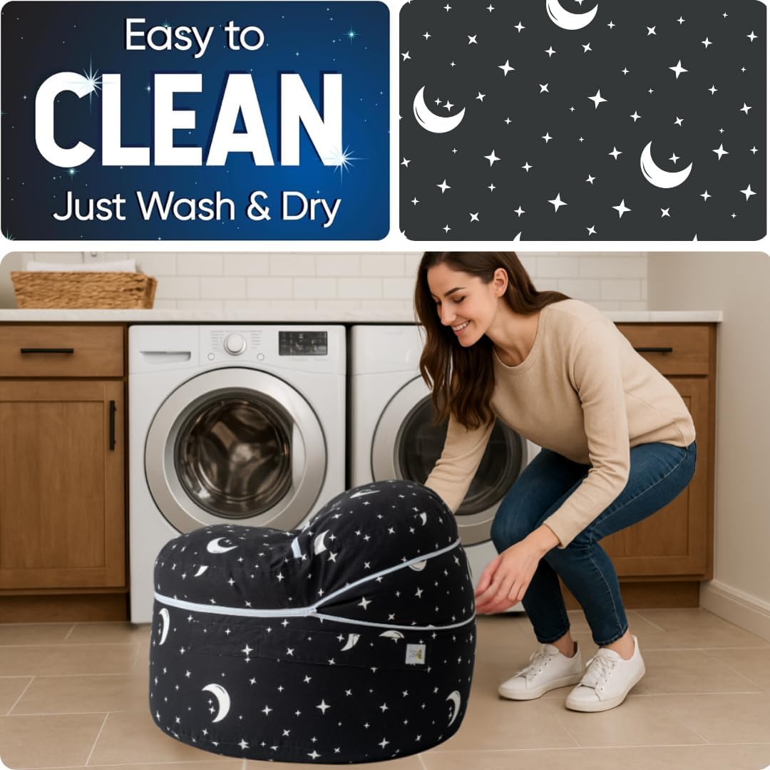 SMART WALLABY Stuffed Animal Storage Bean Bag Chair | 2 Sizes in 1 | 100% Cotton Washable Kids’ Plush Toys Organizer | XL to XXL Expandable Premium Soft Toys Pouf Starry Night