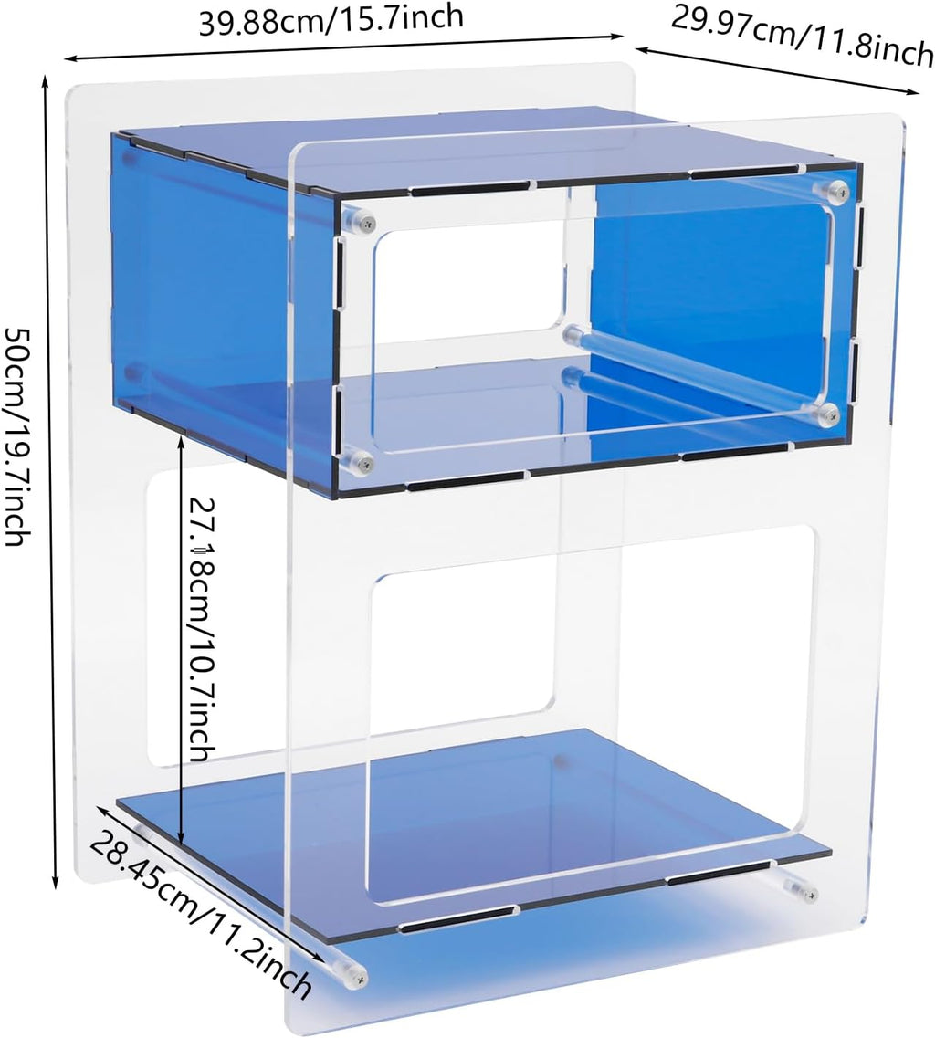 Acrylic Side Table, Acrylic End Table Record Player Table, Bedside Table with Open Storage Shelf, Small Nightstand for Living Room Bedroom Home Decor, 15.7" L x 11.8" W x 19.7" H (Blue)