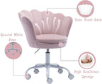 chairus Cute Kids Desk Chair Velvet Living Room Accent Armchair Upholstered Teens Vanity Chair with Seashell Back, Adjustable Swivel Children Study Chair for Computer Homework, Pink