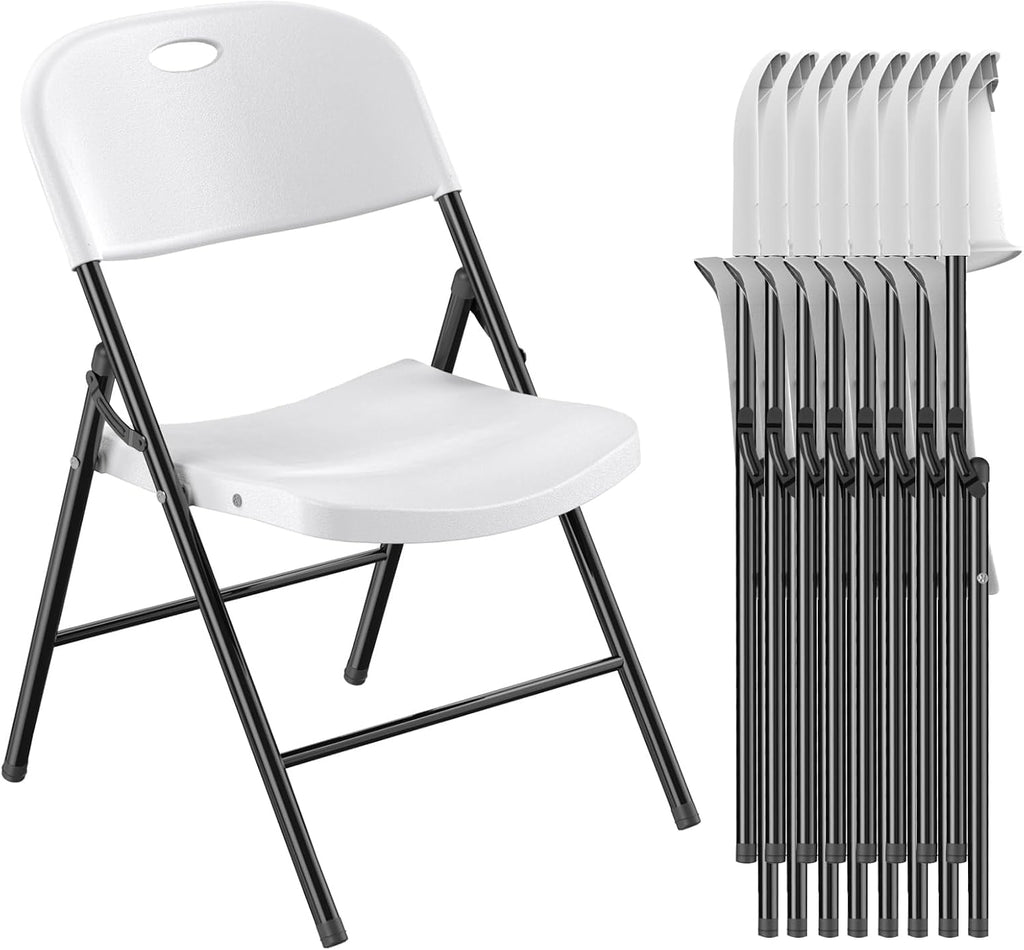 Nazhura 350 Weight Limit Heavy Duty Plastic Folding Chair with Reinfoced Steel Frame for Indoor and Outdoor, Wedding, Party, Restaurant, Meeting Room, Patio and Garden (10, White)