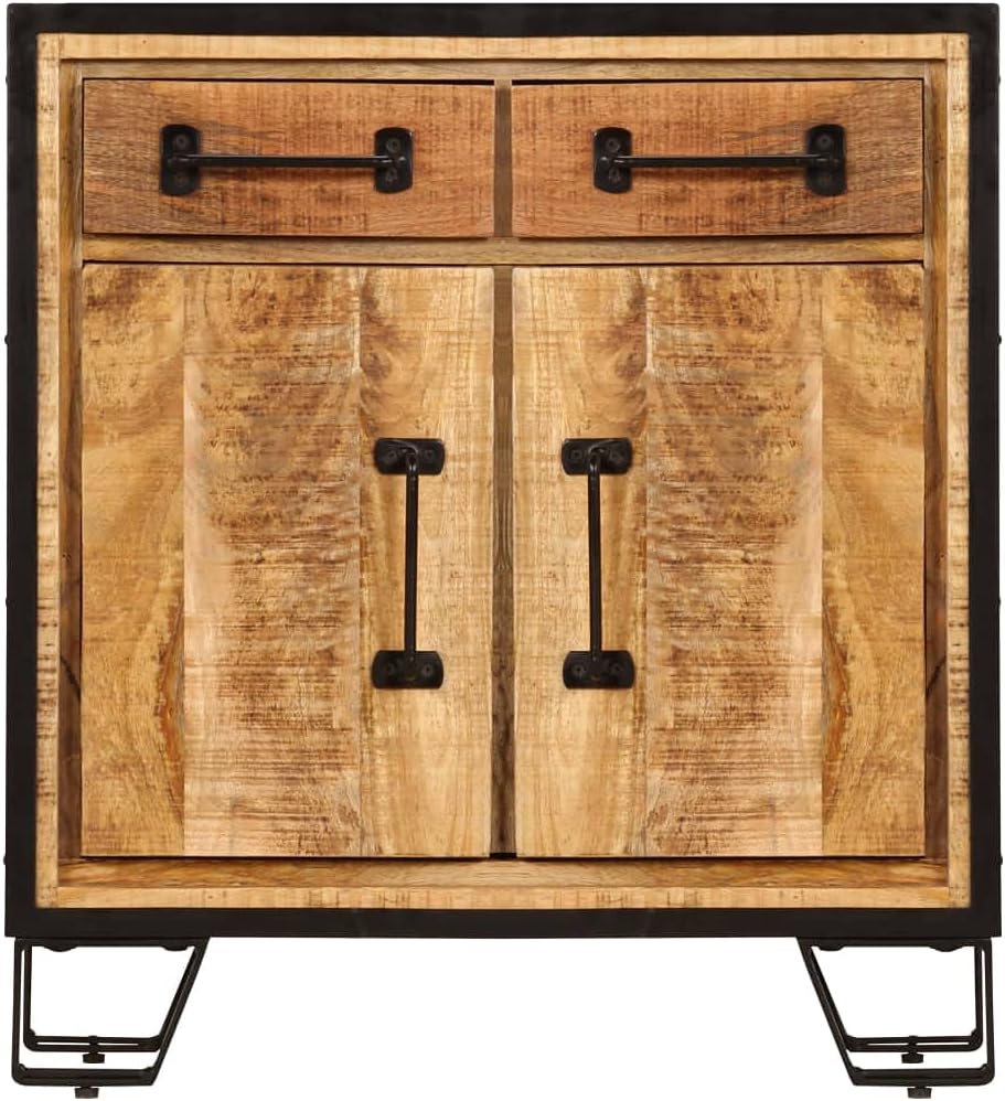Solid Mango Wood Sideboard Cabinet Rustic Storage Furniture with Unique Grain Patterns and Decorative Inlays for Living Room Dining Area, 25.6 x 11.8 x 27.6 Inches