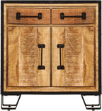 Rustic Solid Mango Wood Sideboard Cabinet 25.6 x 11.8 x 27.6 Inches, Unique Grain Patterns and Decorative Inlays for Living Dining Room Storage Organizer