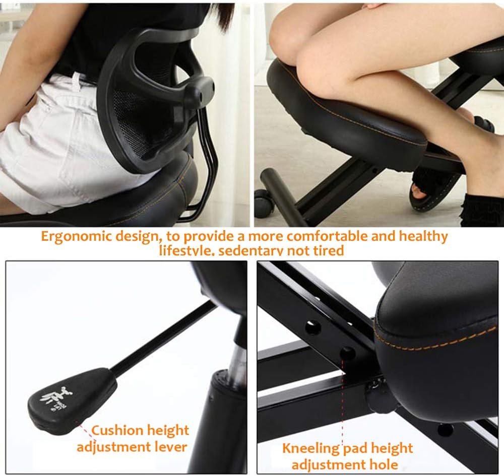 Ergonomic Kneeling Chair,Better Posture Rocking Stool,Ergonomic Office Desk Chairs,Posture Correcting for Bad Backs,Height Adjustable and Rotatable,for & Home (Blue Net)