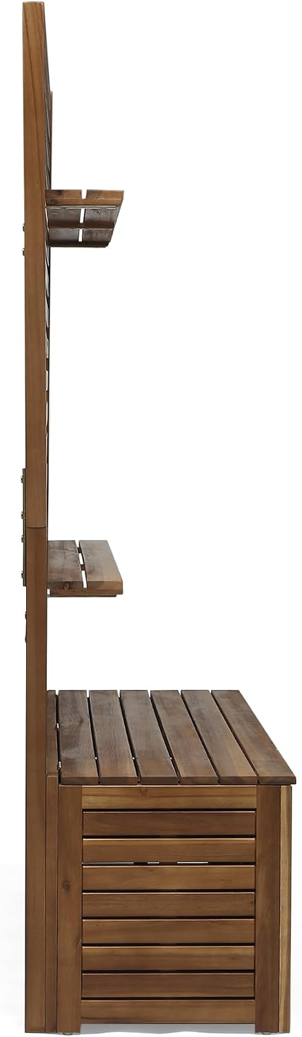 Acacia Wood Mud Bench with Storage and Display Shelves, Classic Wooden Slats for Entryway Organization and Home Interior