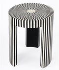 Beaumont Lane Transitional Round Bone Inlay Side Table, Black and White Finish, 18" W x 18" D x 22" H, Engineered Wood Construction, Handcrafted Accent Table for Living Room Decor