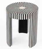Beaumont Lane Transitional Round Bone Inlay Side Table, Black and White Finish, 18" W x 18" D x 22" H, Engineered Wood Construction, Handcrafted Accent Table for Living Room Decor