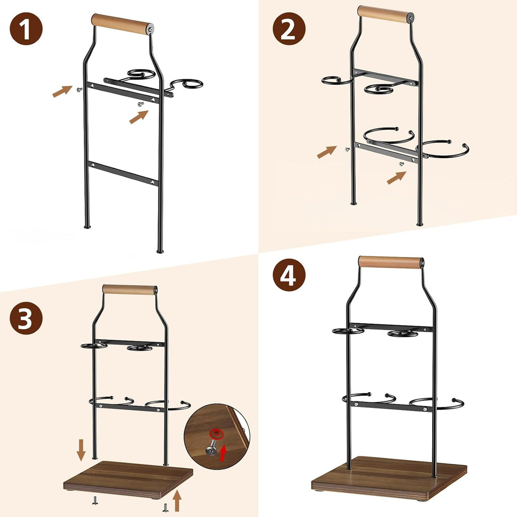 Desktop Wine Rack, 2-Bottle Holder with Dual Glass Holder, Wine Storage Racks, Suitable for Various Home Decor Styles, Ideal for Home, Bar, Couple Gathering, Wine Cabinet, and Dining Room, Black