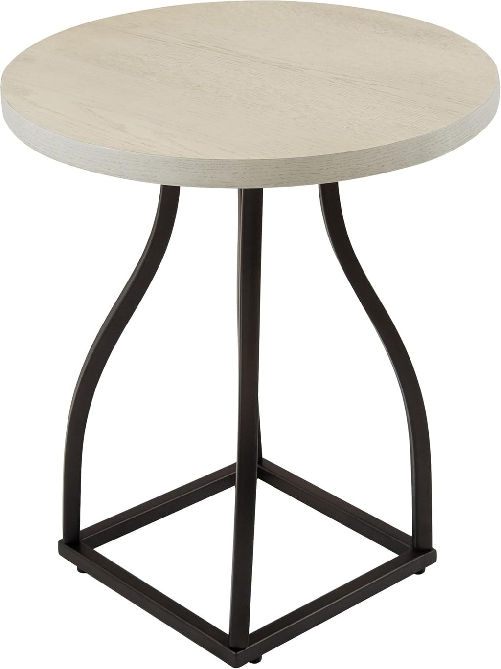 Accent Table, 20 Inch Round Wood White Top, Black Metal Base
