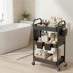 danpinera Craft Cart, Black Rolling Cart with Retractable Dividers & DIY Pegboards for Kitchen, Bedroom, Laundry