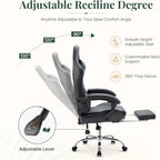 Computer Gaming Chair with Footrest, Ergonomic High Back PU Leather Video Racing Chair with Adjustable Headrest & Linkage Armrest, for Office and Home, Adults, Grey