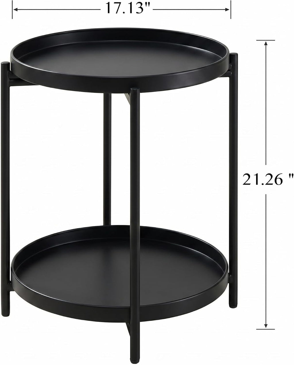 TeoKJ 2 Tier Round Side Table, Folding Round Metal End Table Small Nightstand with Two Removable Tray for Bedroom Living Room Bedside Small Spaces Black