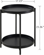 TeoKJ 2 Tier Round Side Table, Folding Round Metal End Table Small Nightstand with Two Removable Tray for Bedroom Living Room Bedside Small Spaces Black