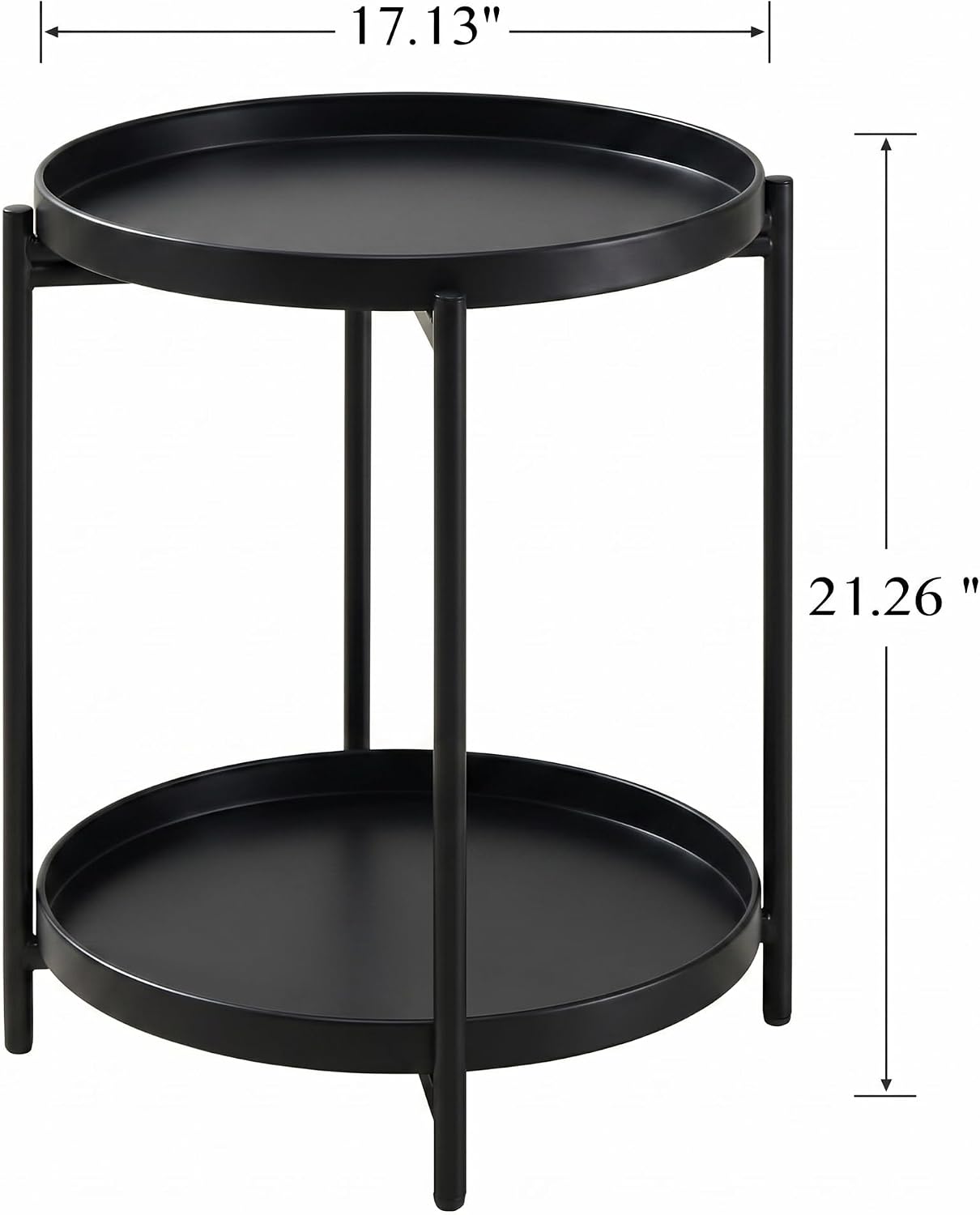 TeoKJ 2 Tier Round Side Table, Folding Round Metal End Table Small Nightstand with Two Removable Tray for Bedroom Living Room Bedside Small Spaces Black