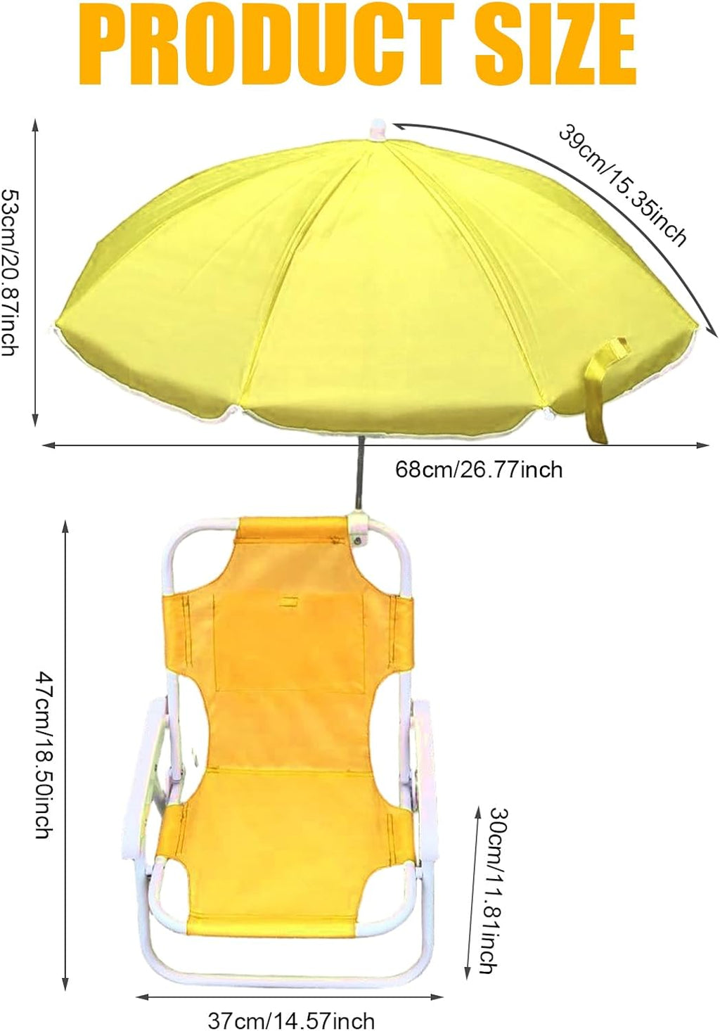 Kids Beach Chair with Umbrella Foldable & Detachable Beach Chair with Canopy, Lightweight and Sturdy Outdoor Seat for Camping, Travel, Lawn, Yellow.