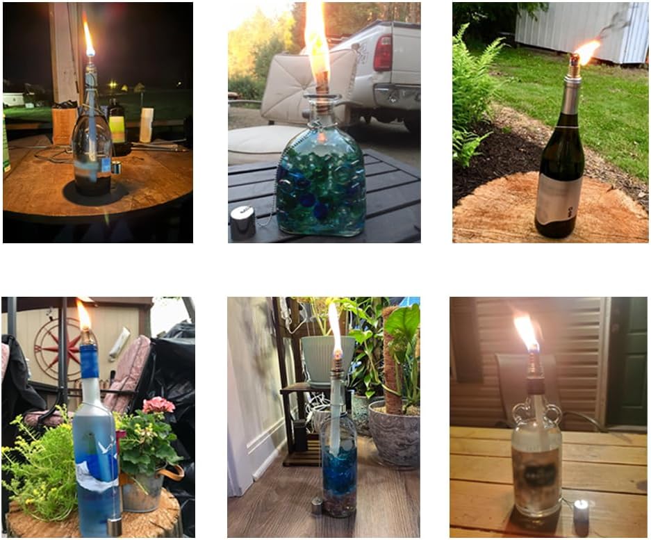 Wine Bottle Torch Kit 8 Pack, Includes 8 Long Life Torch Wicks, Lamp Cover & Brass Wick Mount(13.7 Inch,Bottle not Included)