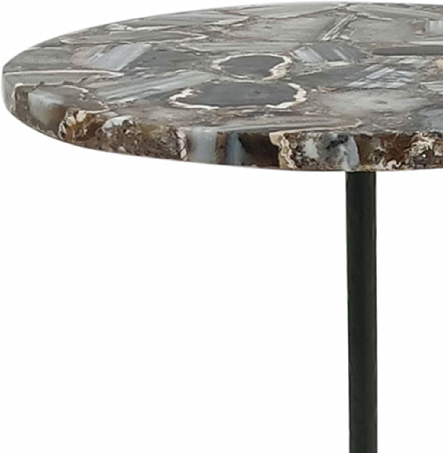 East at Main Agate Stone Cocktail and Martini Tables Set of 2 – Handcrafted Accent Tables with Polished Agate Tops, Side Tables for Living Room, Matte Black and Antique Brass Bases, 11” and 10” Sizes