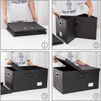 PRANDOM Collapsible Storage Box with Lid [1-Pack] Leather Fabric Foldable Storage Bin Organizer Container Basket Cube with Cover for Home Bedroom Closet Office Nursery Black (22.8X15.7X11.8)