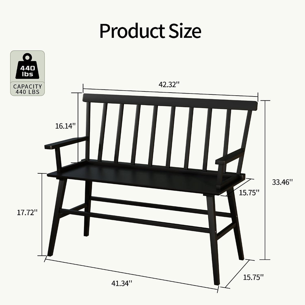 Wisuce Bamboo Dining Bench, Entryway Bench with Spindle Back (Black) | Bamboo & H-Shaped Support, Ergonomic Tilted Spindle Back, Multi-Scene Use, Easy Assembly & Maintenance