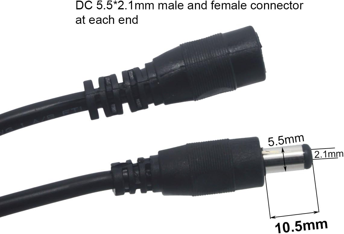 Litever Extension Cable 20 awg 3.3 ft, Designed for Litever LL-008 Series Under Cabinet Lights. 5.5mm x 2.1mm Plugs, Male to Female, for 5~24VDC LED Light Strips, CCTV; for Maximum 3A or Less